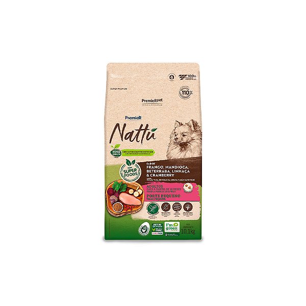 Raçao Premier Nattu Cães Adultos Raças Pequenas Mandioca 10kg