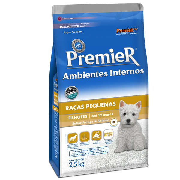 Ração Premier Pacoteira Cães Filhotes Raças Pequenas Ambientes Internos Frango E Salmão 2.5kg