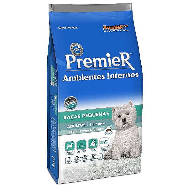 Ração Premier Cães Adultos Raças Pequenas Ambientes Internos  Frango E Salmão 12kg
