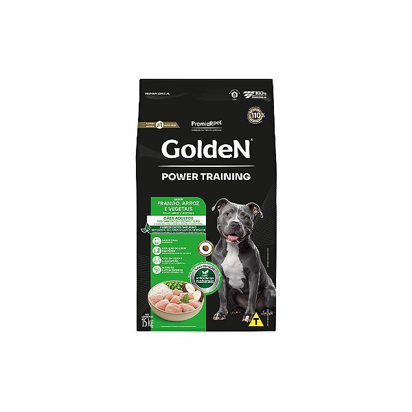 Raçao Golden Caes Adulto Power Training Porte Medio E Grande Frango E Arroz 15kg