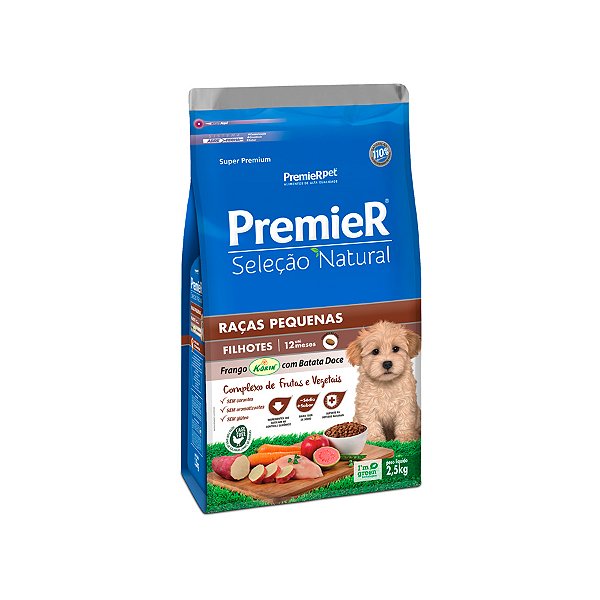 Ração Premier Seleção Natural Pacoteira Cães Filhote Raças Pequenas Frango Batata Doce 2,5kg
