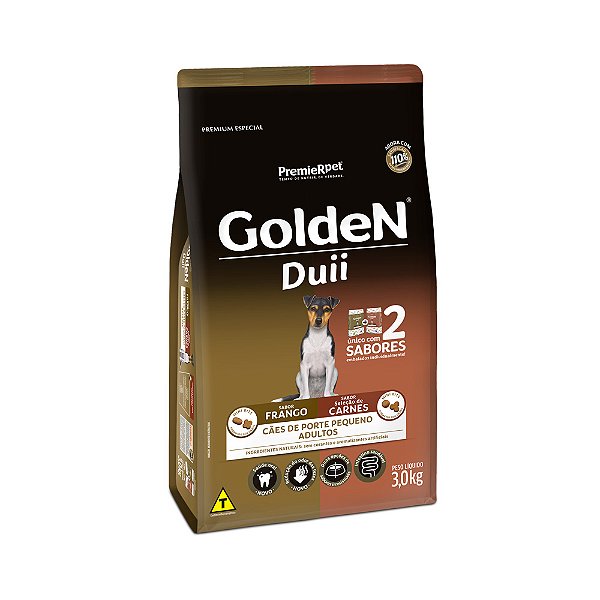 Ração Golden Cães Adultos Porte Pequeno Duii Frango E Carne 3kg