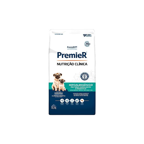 Raçao Premier Nutrição Clínica Hipoalergênico Cães Pequeno Porte Proteina Hidrolisada Mandioca 10.1 Kg