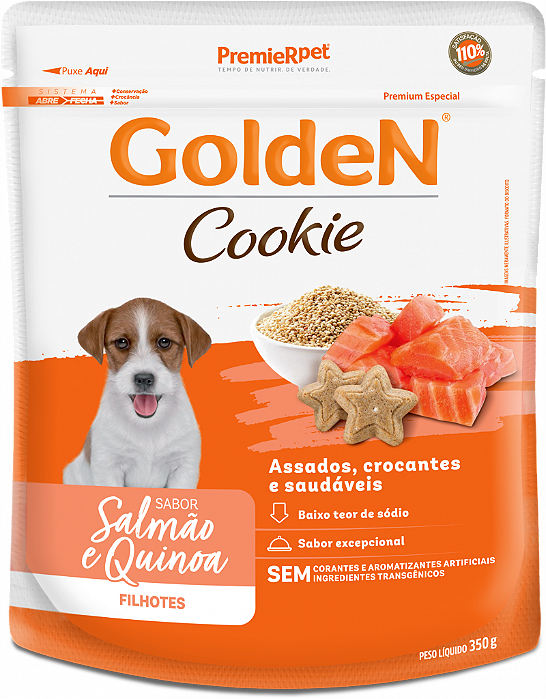 Golden Cookie Caes Filhotes Porte Pequeno Salmao E Quinoa 350 G
