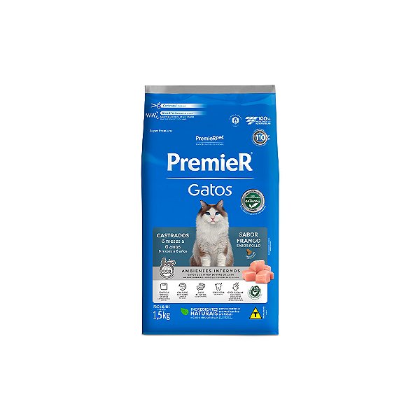 Ração Premier Gatos Castrados De 6 Meses A 6 Anos Frango 1,5kg