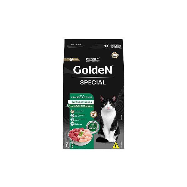 Raçao Golden Gatos Special Castrados Frango E Carne 10kg
