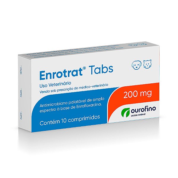 Antibiótico Enrotrat Tabs Ourofino 10 Comprimidos De 200mg