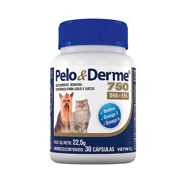 Suplemento Pelo E Derme 750mg Dha+epa Vetnil Para Cães E Gatos 30 Cápsulas