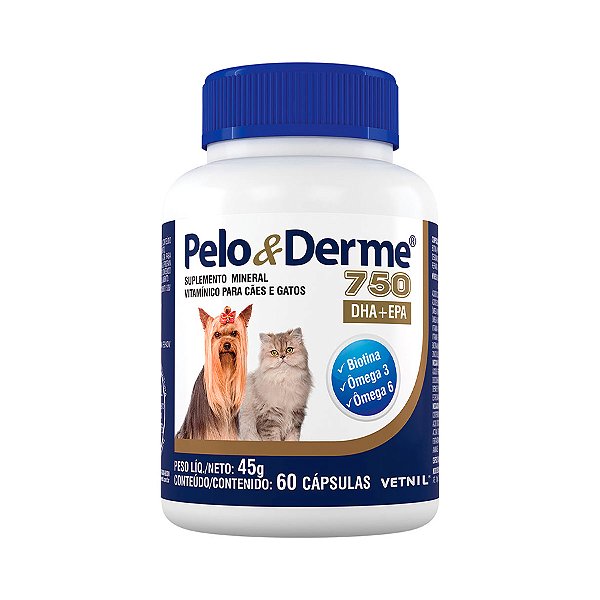 Suplemento Pelo E Derme 750mg Dha+epa Vetnil Para Cães E Gatos 60 Cápsulas