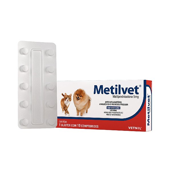 Anti-inflamatório Metilvet 5mg 10 Comprimidos Para Cães E Gatos