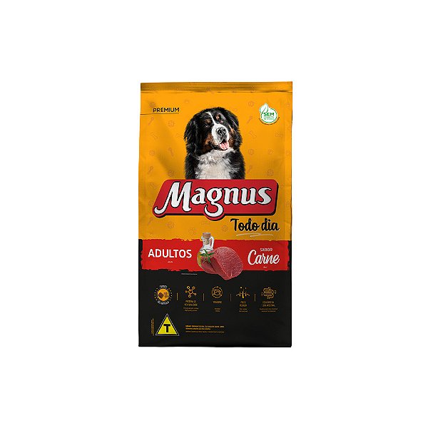Raçao Magnus Caes Adulto Porte Medio E Grande Todo Dia Carne 15kg