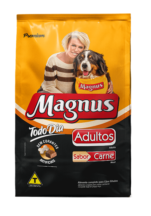 Raçao Magnus Caes Adulto Porte Medio E Grande Todo Dia Carne 15kg