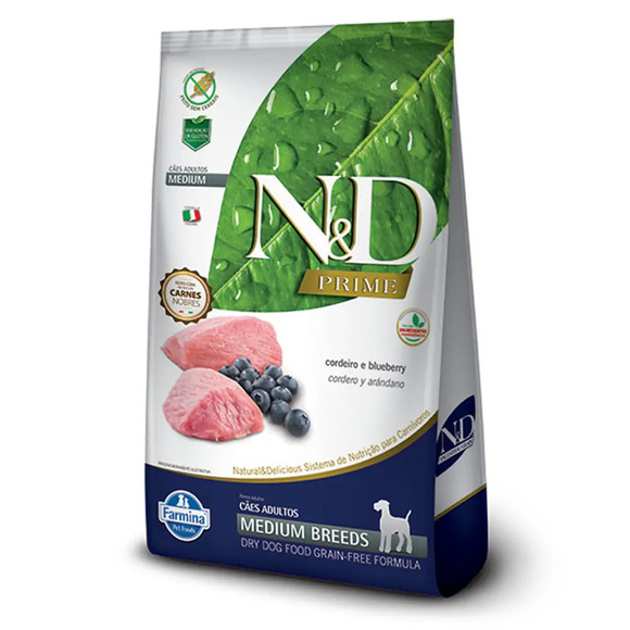 Ração Farmina N&amp;d Prime Cães Adultos Raças Medias Cordeiro E Blueberry 2,5kg