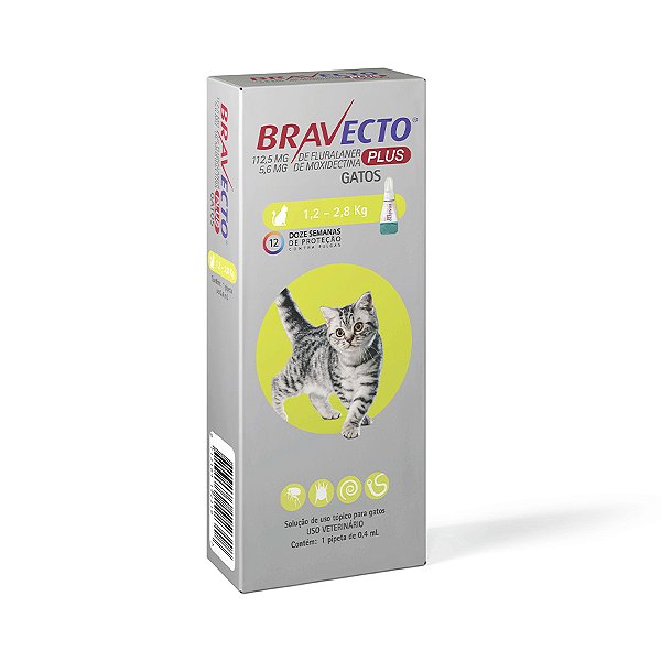 Antiparasitário Bravecto Plus Transdermal 112,5mg Para Gatos De 1,2 A 2,5kg - Msd Saúde Animal