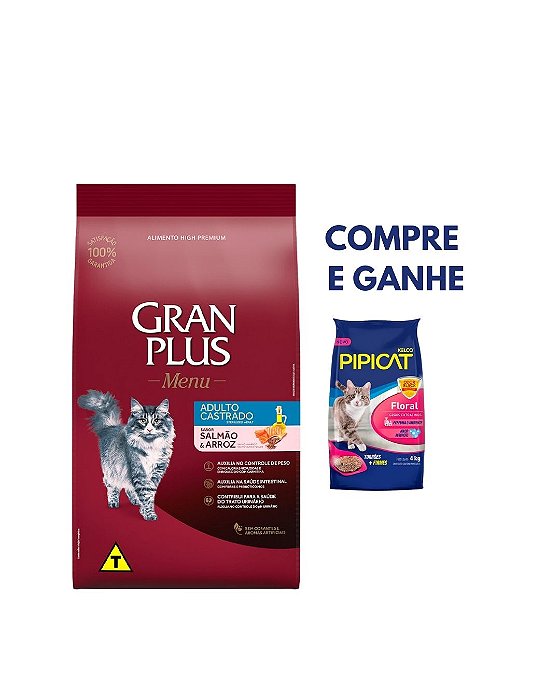 Raçao Granplus Gatos Adultos Castrados Salmão E Arroz 10 Kg