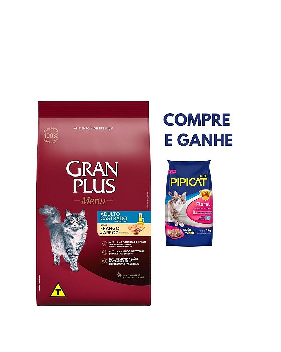 Raçao Granplus Gatos Adultos Castrados Frango E Arroz 10 Kg