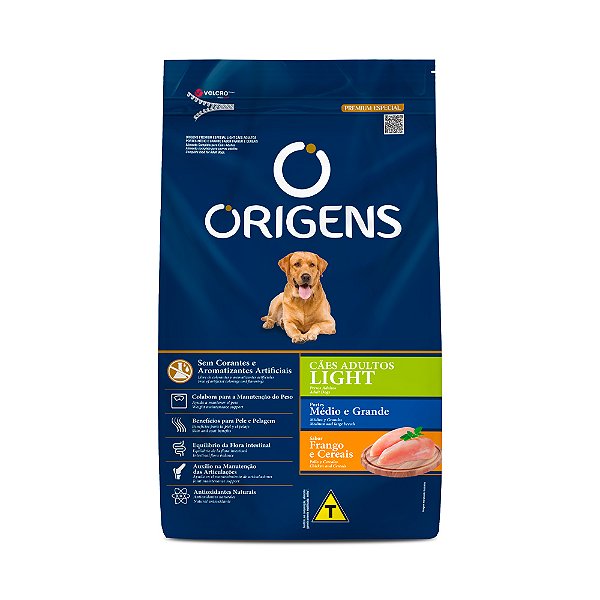 Raçao Origens Cães Adultos Light Porte Médio E Grande Frango E Cereais 15kg