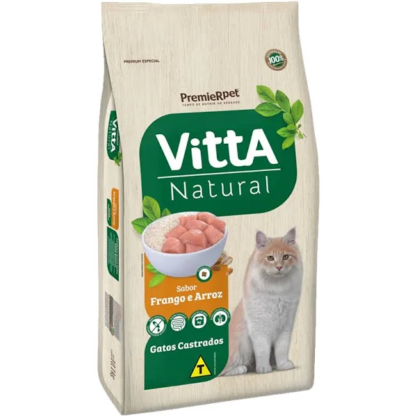 Raçao Premier Vitta Natural Gatos Castrado Frango E Arroz 10kg