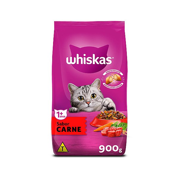 Ração Whiskas Pacoteira Gatos Adultos Carne 900g