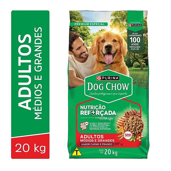Ração Dog Chow Cães Adultos Médios E Grandes Carne, Frango E Arroz 20kg