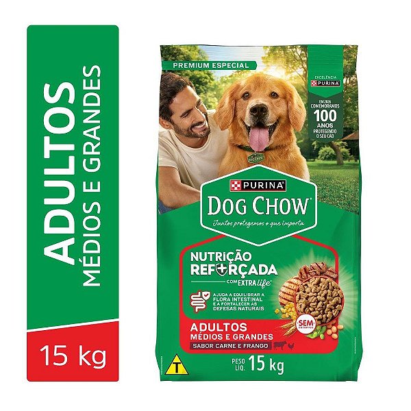 Ração Dog Chow Cães Adultos Médios E Grandes Carne, Frango E Arroz 15kg