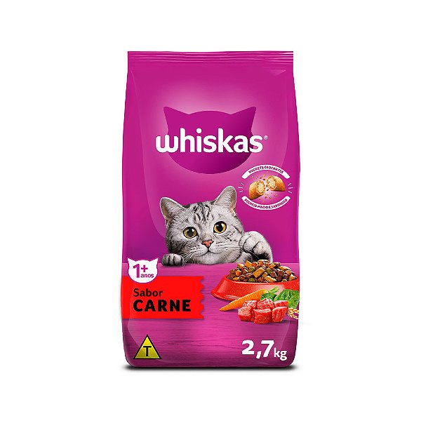 Ração Whiskas Pacoteira Gatos Adultos Carne 2,7kg