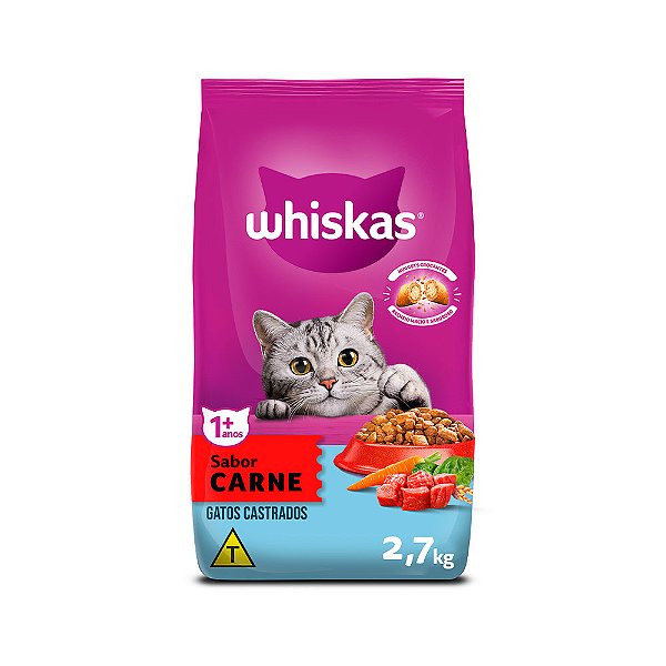 Ração Whiskas Pacoteira Gatos Castrado Carne 2,7kg