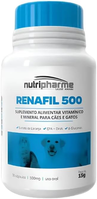 Suplemento Nutripharme Renafil 500 Mg Cães E Gatos 30 Capsula