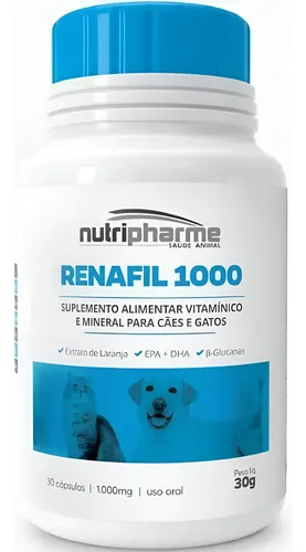 Suplemento Nutripharme Renafil 1000 Mg Cães E Gatos 30 Capsula