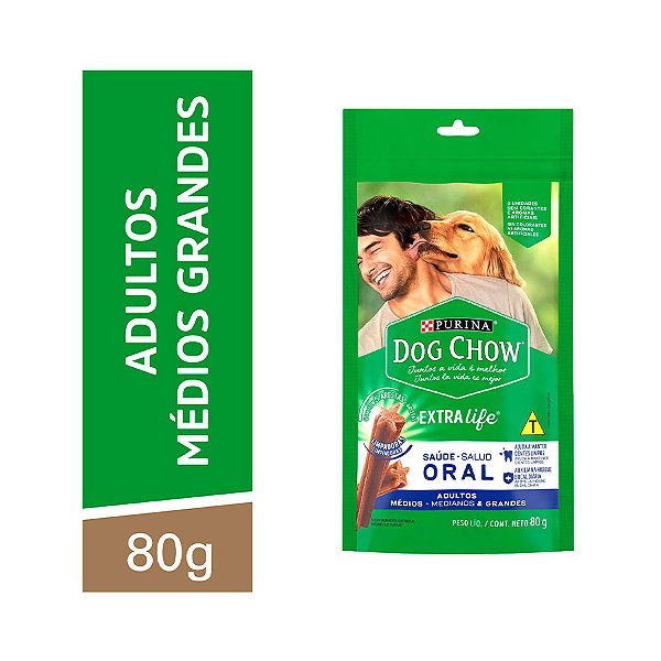 Petisco Purina Dog Chow Extra Life Saúde Oral Cães De Médio E Grande Porte 80g