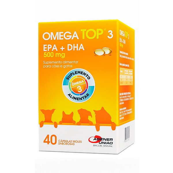 Suplemento Agener Ômega Top 3 Cães E Gatos Com 40 Capsulas 500mg