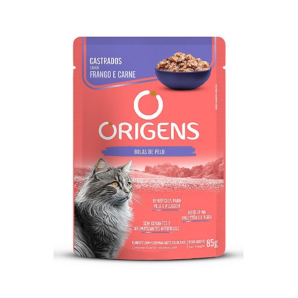 Ração Úmida Sache Origens Gatos Castrados Frango E Carne 85g