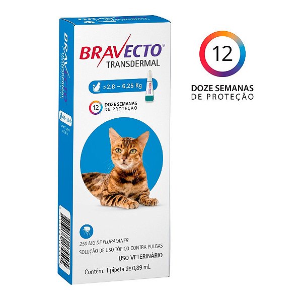 Antipulgas Bravecto Transdermal 250mg Para Gatos De 2,8 A 6,25kg - Msd Saúde Animal