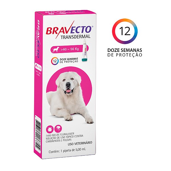 Antipulgas E Carrapatos Bravecto Transdermal 1400mg Para Cães De 40 A 56kg - Msd Saúde Animal