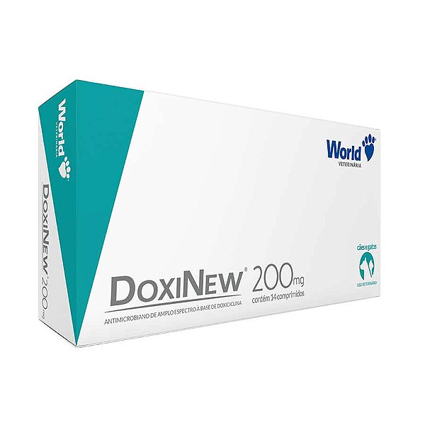 Antimicrobiano Doxinew World 200mg Para Cães De 40kg E Gatos