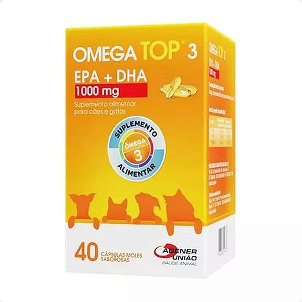 Suplemento Agener Ômega Top 3 Cães E Gatos Com 40 Capsulas - 1000 Mg
