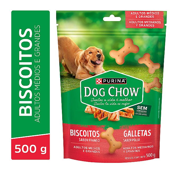 Petisco Biscoito Dog Chow Cães Adultos Médios E Grandes Frango 500g