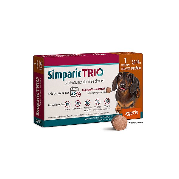 Antipulgas Simparic Trio 12mg Para Cães 5 A 10kg
