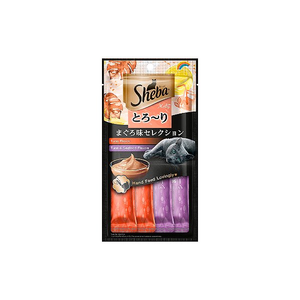 Petisco Sheba Cremoso Sabores Atum E Atum E Camarão Gatos Adultos 4 Unidades