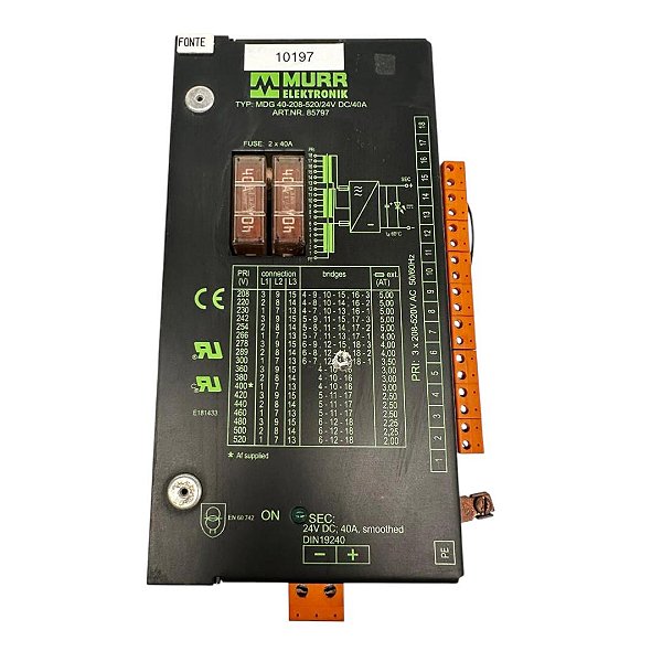 MURR ELEKTRONIK MDG 40-208-52024V DC 40A POWER SUPPLY 85797