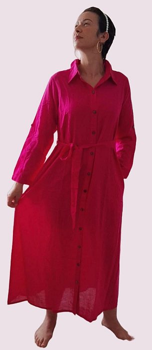 Vestido de Linho na cor rosa