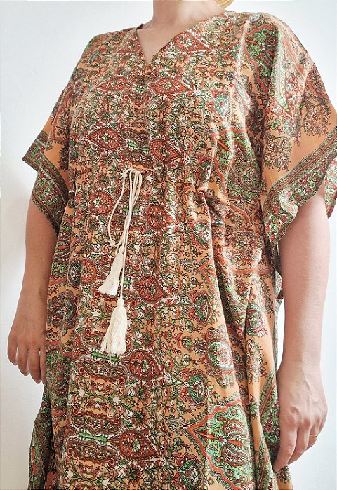 Kafta longa Estampada Laranja/verde