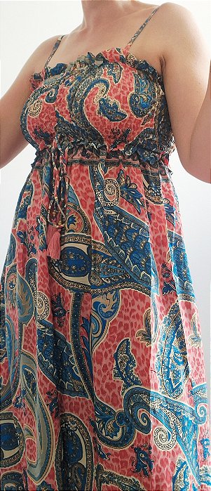 Vestido longo de seda estampado