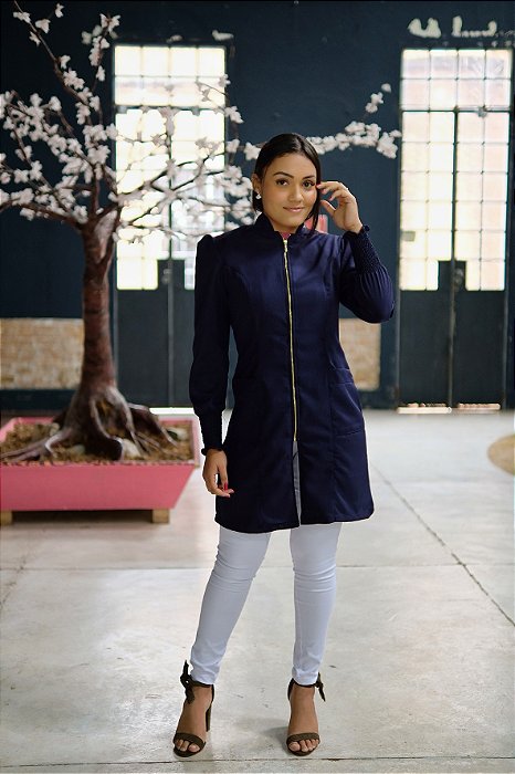 Jaleco Feminino Gola Padre Lady Azul Marinho