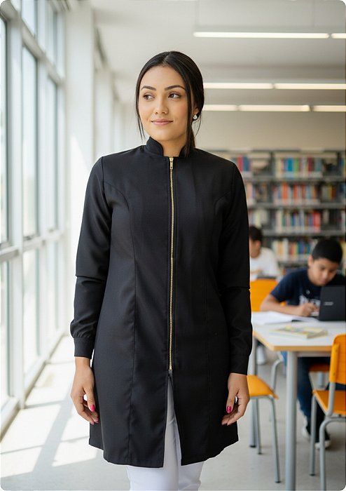 Jaleco Feminino Gola Padre Dinamic Preto