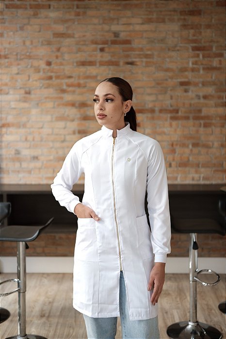 Jaleco Feminino Gola Padre Manga Raglan Branco