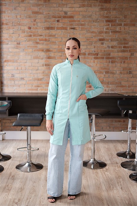 Jaleco Feminino Gola Padre Manga Raglan Verde Água