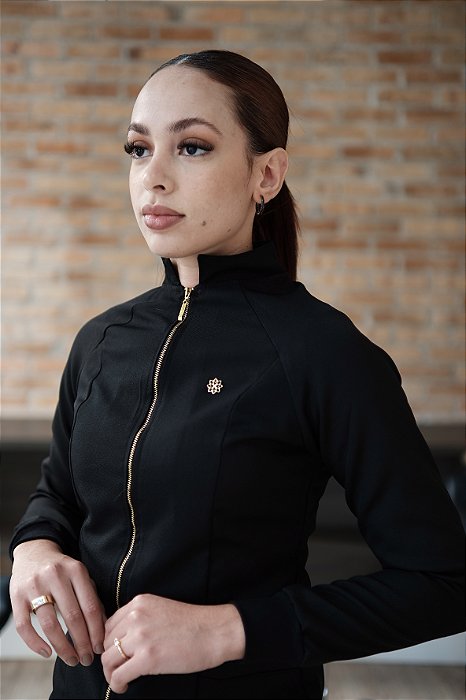 Jaleco Feminino Gola Padre Manga Raglan Preto