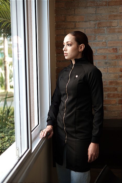 Jaleco Feminino Gola Padre Manga Raglan Preto