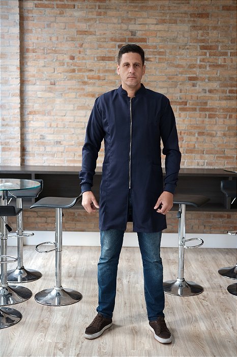 Jaleco Masculino Gola Padre Slim de Ziper Azul Marinho